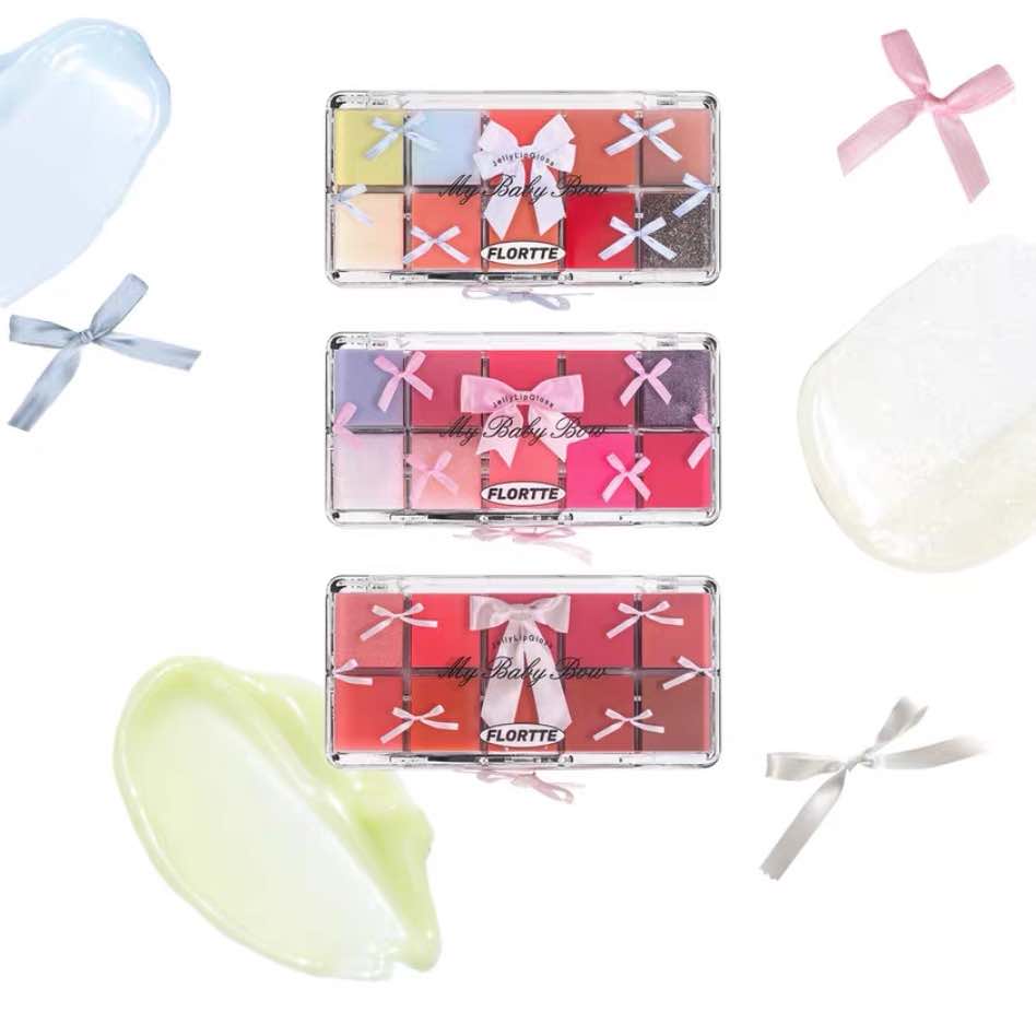 Flortte Jelly Lip Gloss 10 Colors Palette, mix and match to create your own unique shades, care lips moist, compact and portable at any time out of the color.