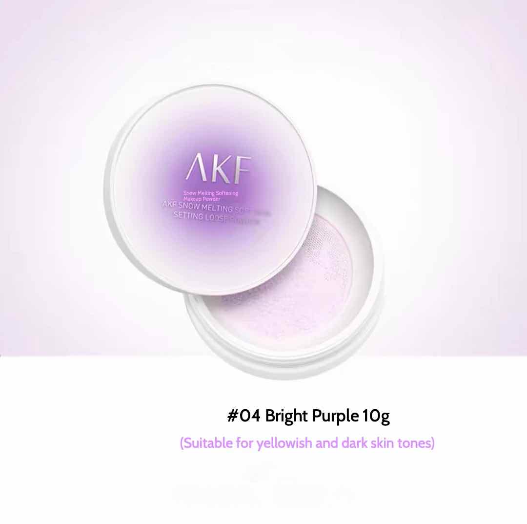 AKF Snow Melting Soft Setting Loose Powder expertly absorbs excess oil without drying out your skin, light and airy texture, providing a comfortable and natural makeup finish all day long.