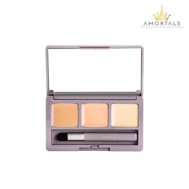 AMORTALS 3 Shades Cream Concealer Palette offers waterproof, buildable coverage for concealing, highlighting, and contouring. Enriched with hydrating oils and Tea Tree Essence for an 8-hour flawless finish.