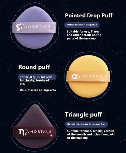 The Amortals Big Dipper Makeup Puff : soft, elastic use both wet and dry. Choose from three shapes to meet your facial needs, to create flawless base makeup. Comes with a star-shaped rack for breathable, hygienic drying.