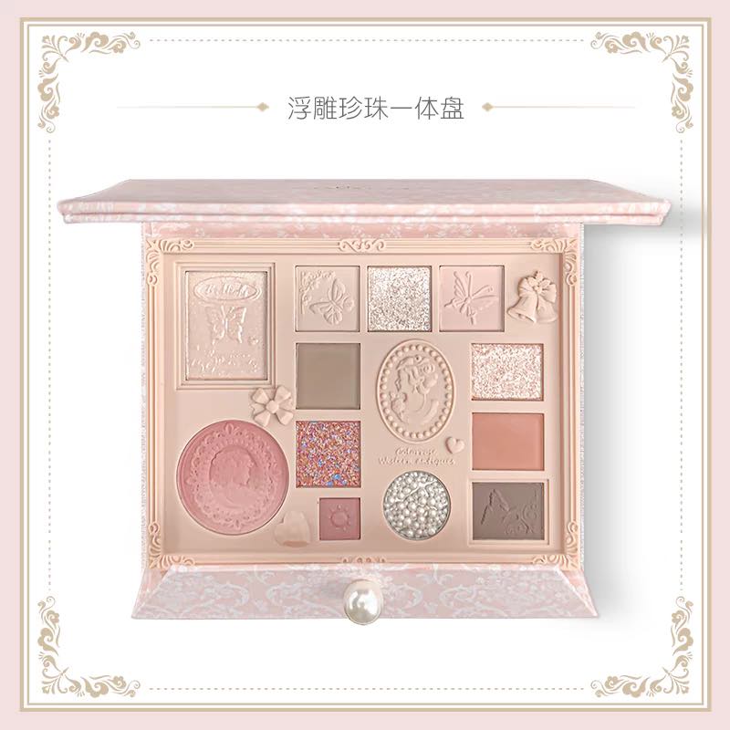 Elevate your look with the Colorrose 12 Color Embossed Eyeshadow Palette. This versatile palette features eye shadows, blush, and highlighter in subtle matte and pearlescent shades, inspired by Rococo aesthetics.