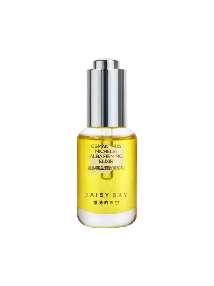 DAISY SKY Osmanthus Michelia Alba Firming Elixir boosts skin elasticity and combats aging with precious osmanthus extract and six plant polyphenols, promoting cell regeneration and a youthful appearance.