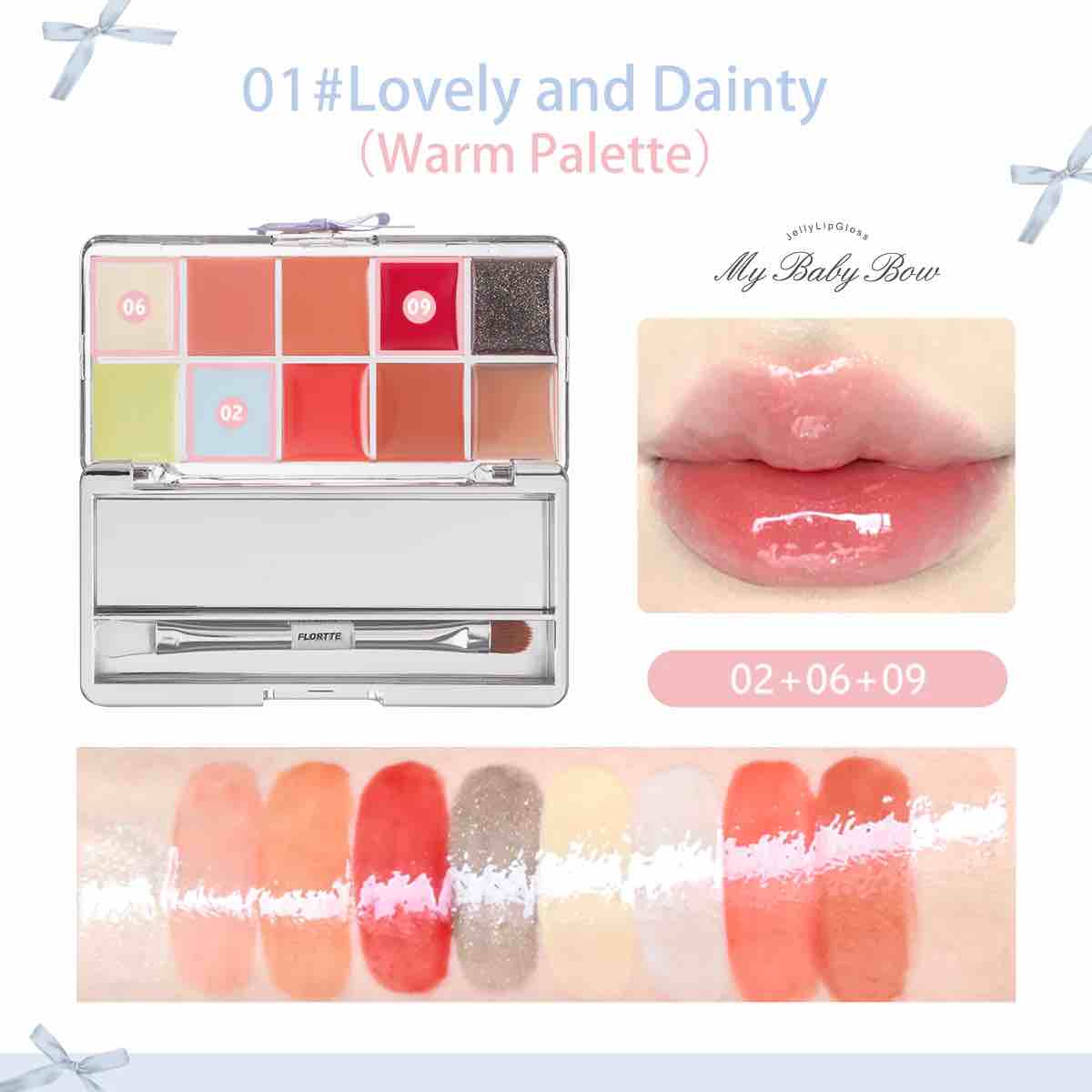  Flortte Jelly Lip Gloss 10 Colors Palette, mix and match to create your own unique shades,  care lips moist, compact and portable at any time out of the color.