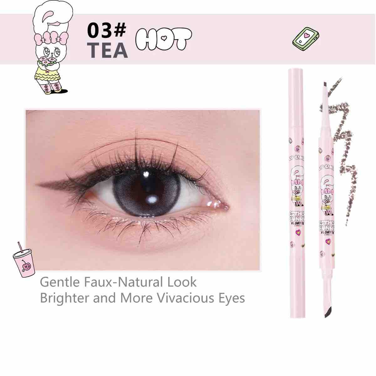 Flortte Esther Bunny Double-Ended Eyeliner 03, brighter and more vivacious eyes