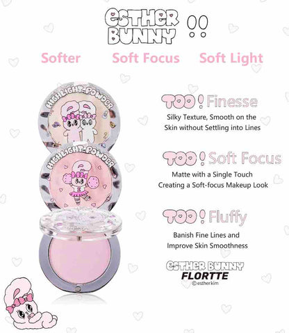 Flortte Esther Bunny Single-Colour Highlighter Using multiple mica, AIR JET airflow technology, and specialized wet milling technology to brighten the face, it is used on multiple areas of the face, 