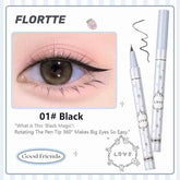 Flortte Good Friends Club Rotatable Eyeliner Pencil in Black, Featuring a 360° Rotating Tip for Precise, Smudge-Proof, Long-Lasting Eyeliner Looks