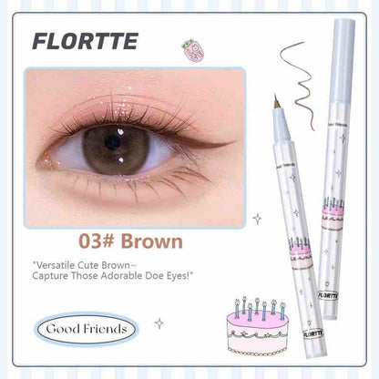 Flortte Good Friends Club Rotatable Eyeliner Pencil in Brown, Ideal for Creating Soft, Doe-Eyed Makeup Looks with a 15° Tilted Fine Tip for Easy Application