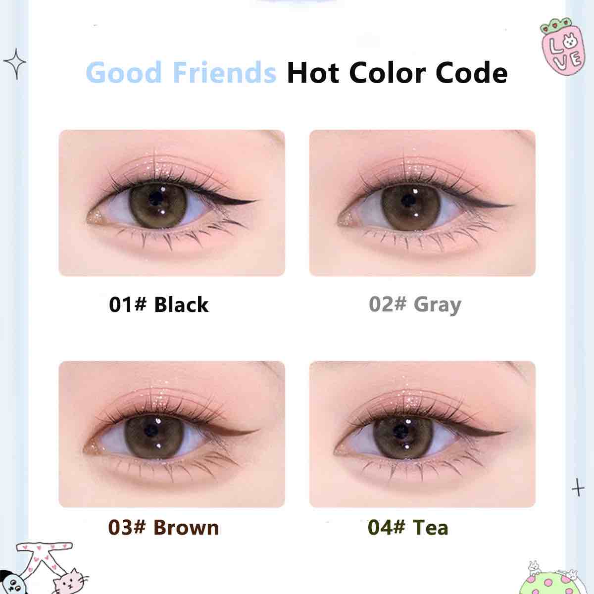 FLORTTE Good Friends Club Eyeliner Pencil gives you a wide variety of eye makeup looks for all occasions, and multiple pencils can be used together for a more colorful look.