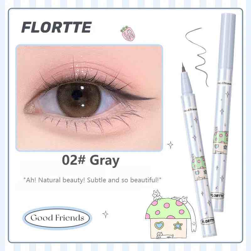 Flortte Good Friends Club Rotatable Eyeliner Pencil in Gray, Offering Subtle and Natural Eye Definition with a Tilting Precision Tip and Waterproof Formula