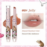 Flortte I Am Super Beauty Jelly Heart Lipstick in shade 02 Jelly, featuring an almond hazelnut color for a dessert-like, warm-toned finish