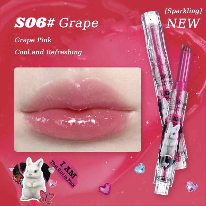 Flortte I Am Super Beauty Jelly Heart Lipstick in shade S06 Grape, with a grape pink color for a cool and refreshing look