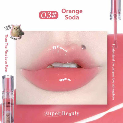 Flortte I Am Super Beauty Lip Gloss Serum in shade 03 Orange Soda, delivering a pure, glossy finish with a subtle orange tint for a youthful vibe