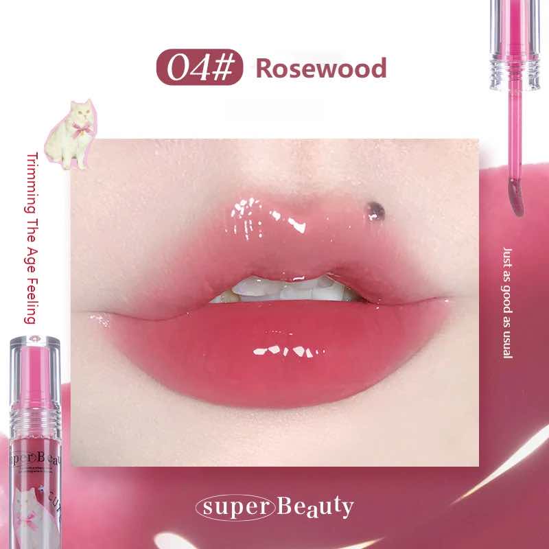 Flortte I Am Super Beauty Lip Gloss Serum in shade 04 Rosewood, featuring a deep, glossy pink for a sophisticated and age-defying lip look