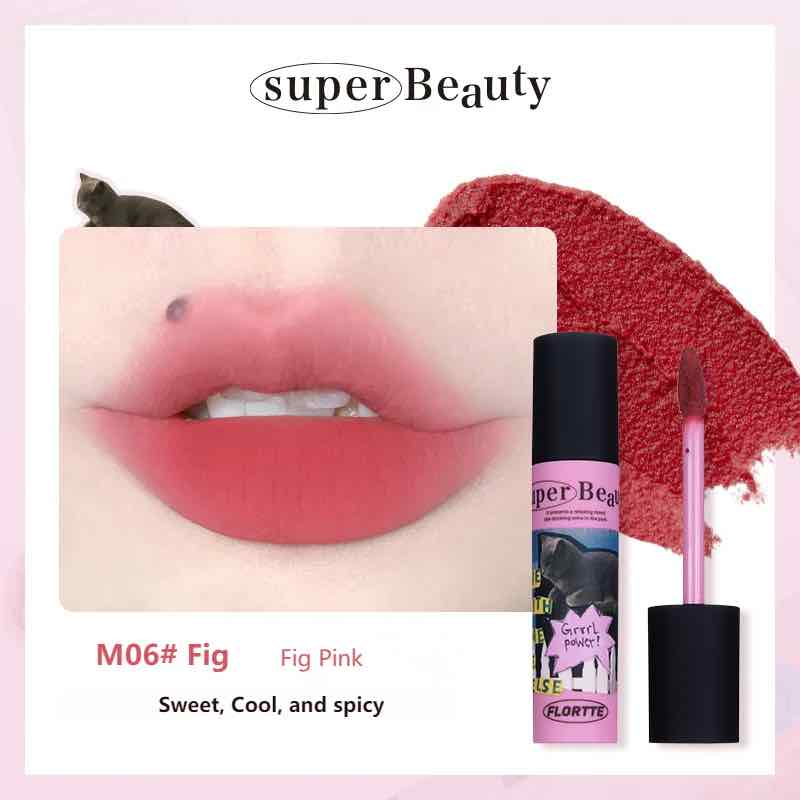 FLORTTE I am Super Beauty Lip Cream in M06 fig, a fig pink shade offering a sweet, cool, and spicy finish for soft and natural-looking lips