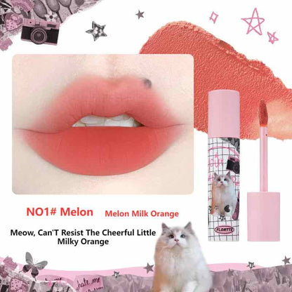 FLORTTE I am Super Beauty Lip Cream in n01 Melon, a milk orange shade that transforms your lips with a cool and cute kitty-inspired look