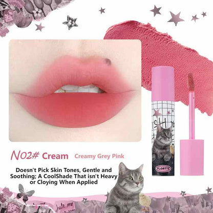 FLORTTE I am Super Beauty Lip Cream in n02 cream, featuring a grey pink shade for a tender and charming meowy lip finish