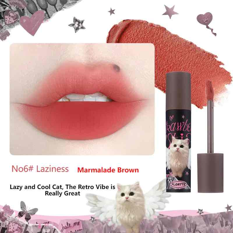 FLORTTE I am Super Beauty Lip Cream in n06 laziness, a marmalade brown shade that transforms your lips with a cool and cute kitty-inspired look