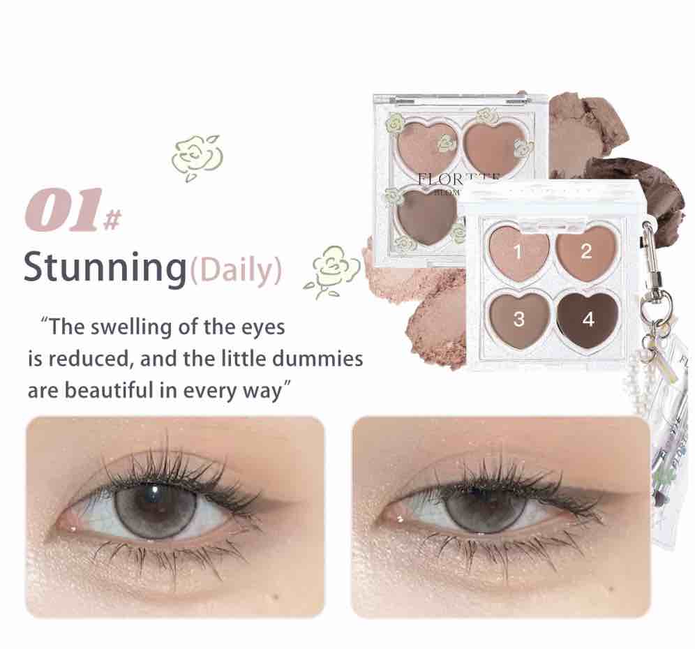 Flortte Love Yourself 4-Color Eyeshadow Palette 01 daily, can reduce the swelling of the eyes, and the little dummies are beautiful in every way.