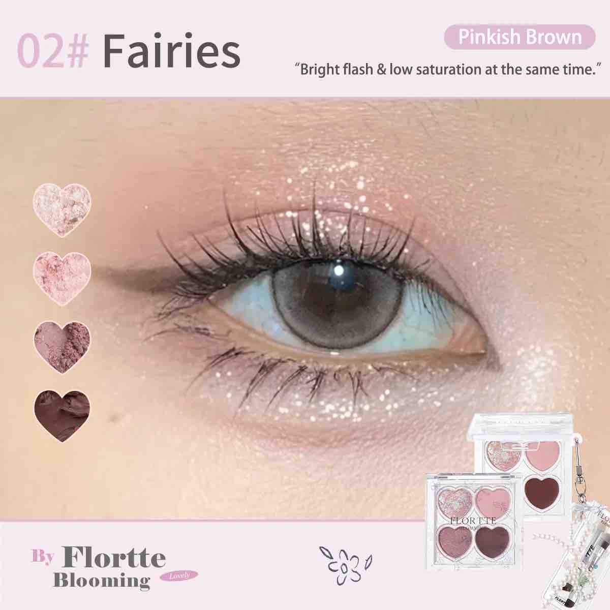 Flortte Love Yourself 4-Color Eyeshadow Palette shade 02 fairies with pinkish brown, bright flash and low saturation at the same time