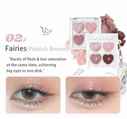 Flortte Love Yourself 4-Color Eyeshadow Palette shade 02, bursts of flash and low saturation at the same time.