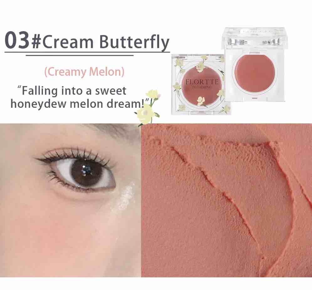 Close-up of eye makeup using Flortte Love Yourself Multi-purpose Blush Cream in Creamy Melon shade (