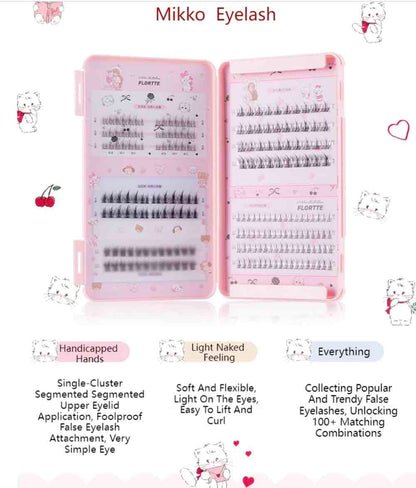 FLORTTE Mikko False Eyelashes are easy to apply with a split-cluster on-eye pattern, and the roots are made with a soft, soft stems to reduce the burden on the eyes.