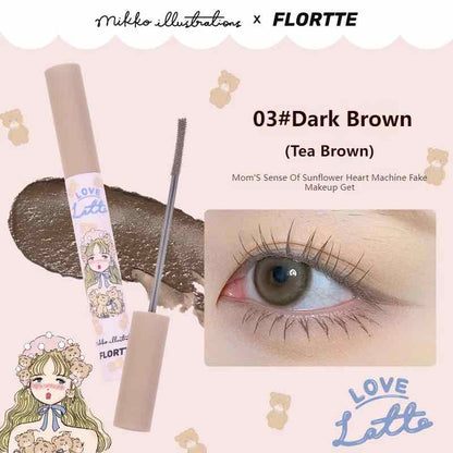 Flortte X Mikko Long Curling Mascara in Tea Brown, Perfect for Subtle Eye Makeup, with Long-Lasting Curl and Charming Mikko Design