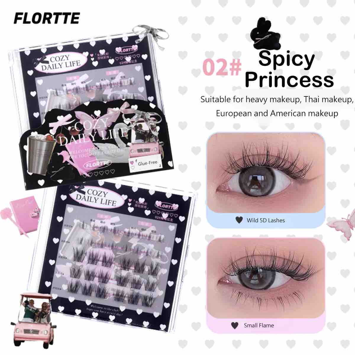 Achieve a mesmerizing eyelash look with Flortte Segmented Self-Adhesive Glue-Free False Eyelash that add volume to natural lashes. Comes with a built-in adhesive, ensuring easy and mess-free application.