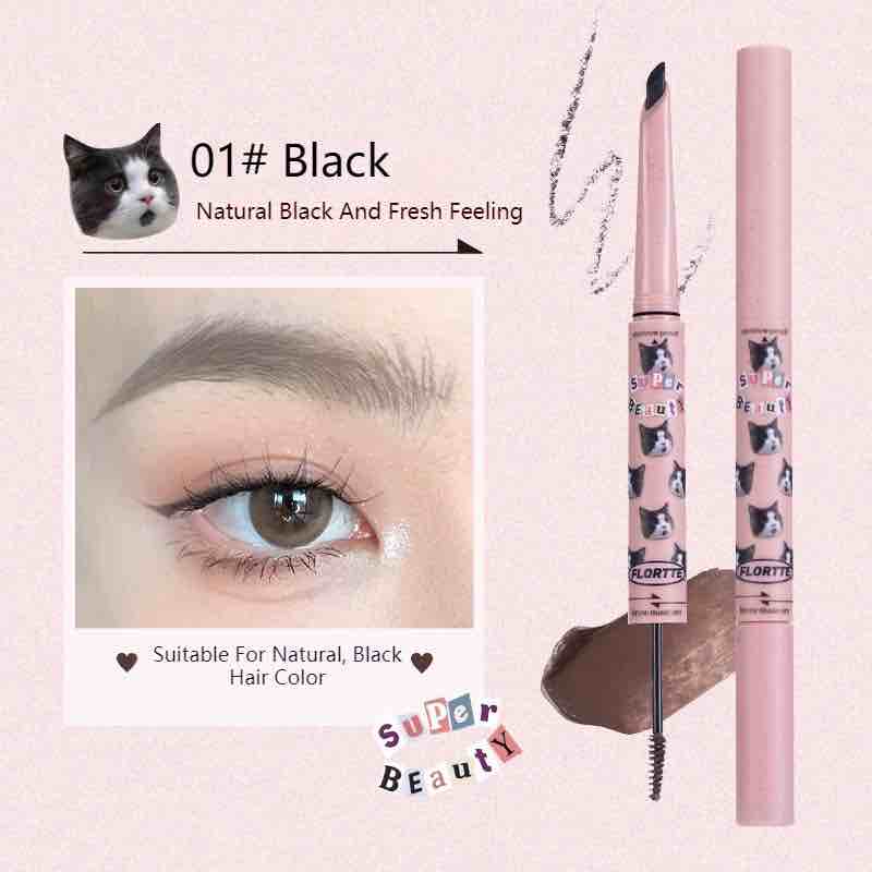 Flortte double-headed Eyebrow Pencil Brow Mascara 01, suitable for natural, black hair color