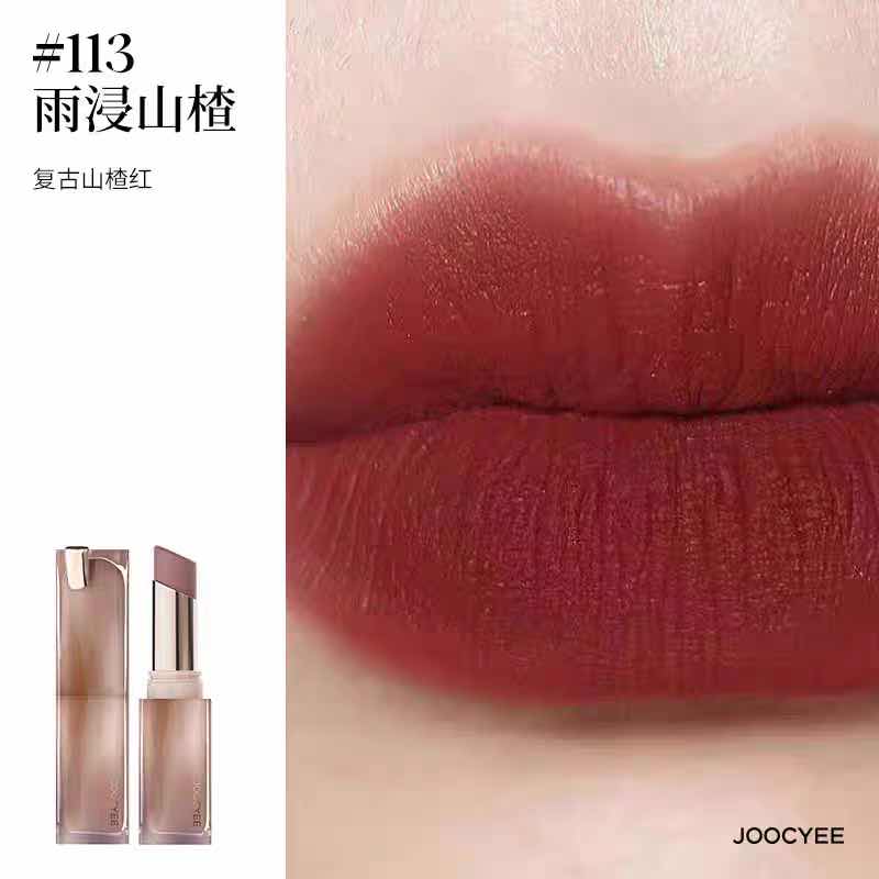 Lips showcasing JOOCYEE Muddy Rouge Lipstick in shade 