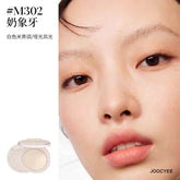 Model wearing JOOCYEE New Loose Powder Matte Blusher in shade M302, a white ivory tone that adds a subtle highlight with a matte glow