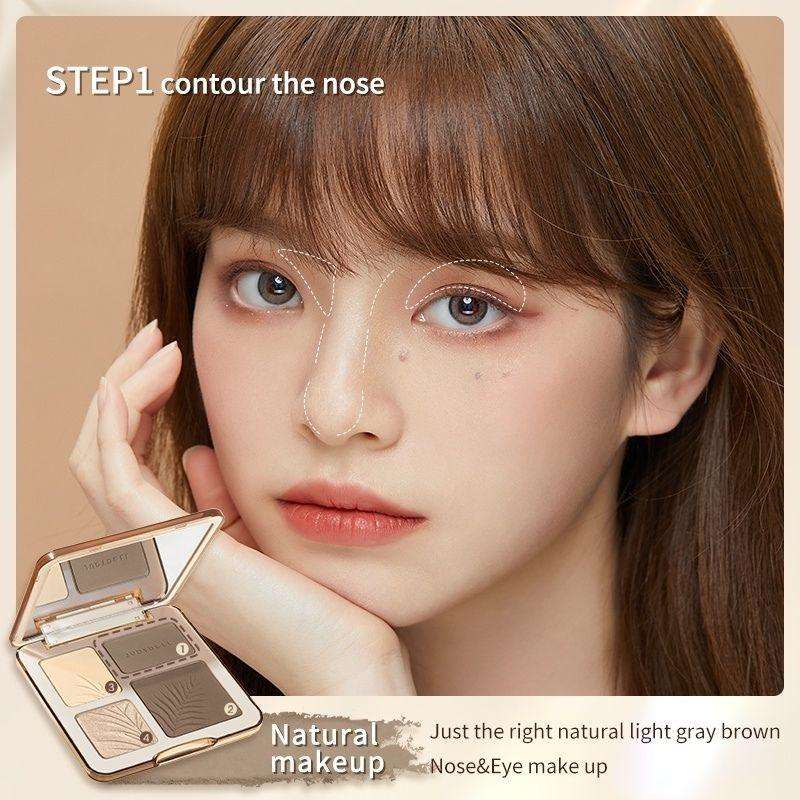 Model applying Judydoll Highlighter Contour Palette to her nose, Enhance bone structure, give the Illusion of higher nose