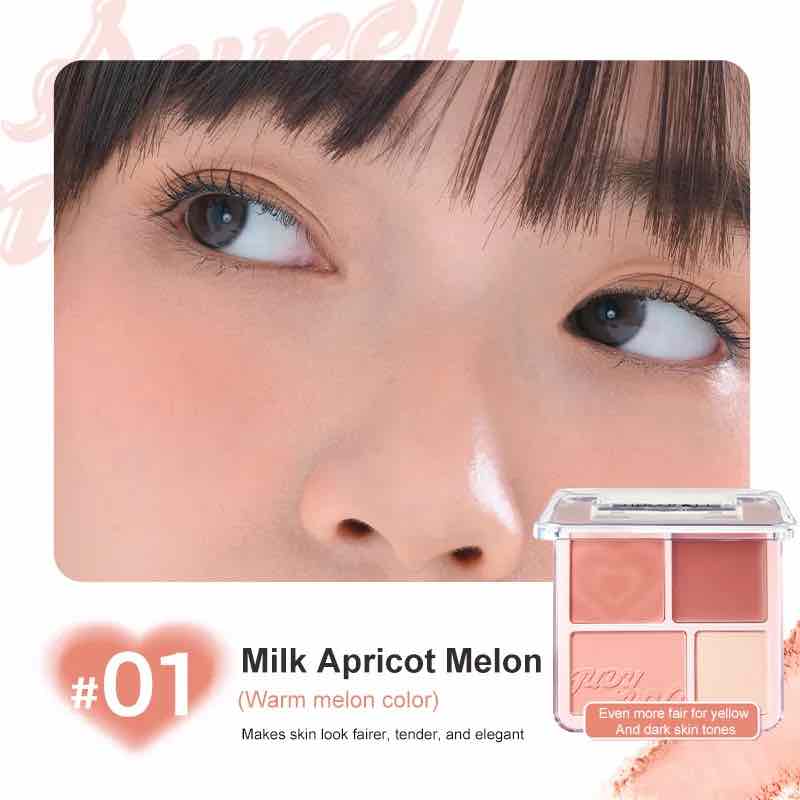 Judydoll 4 Color Blush &amp; Highlight Palette in shade Milk Apricot Melon (