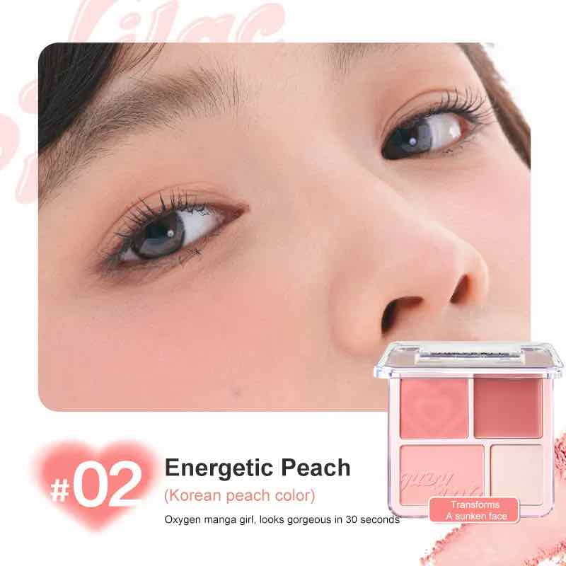 Judydoll 4 Color Blush &amp; Highlight Palette in Energetic Peach (