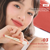 model wearing Judydoll Collagen Matte Lipstick 03 relaxed smoky pink, one stick for a work-friendly, compliment-worthy smoky pink