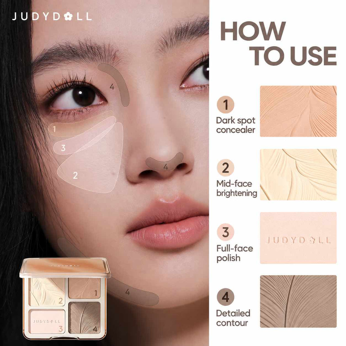 Judydoll 2 IN 1 Highlighter Contour Palette