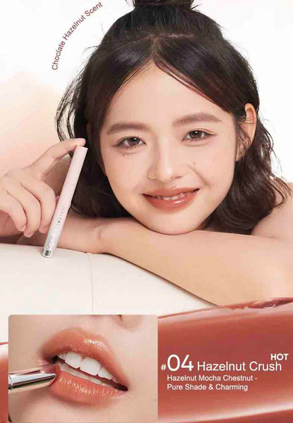 Model wearing Judydoll Hearty Lip Tint 04, pure shade and charming