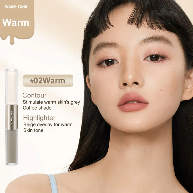 Enhance your features with Judydoll’s Liquid Highlighter Contour Duo to create soft, natural contours, power-free formula for natural makeup finish and easy to blend and it is sensitive skin friendly.