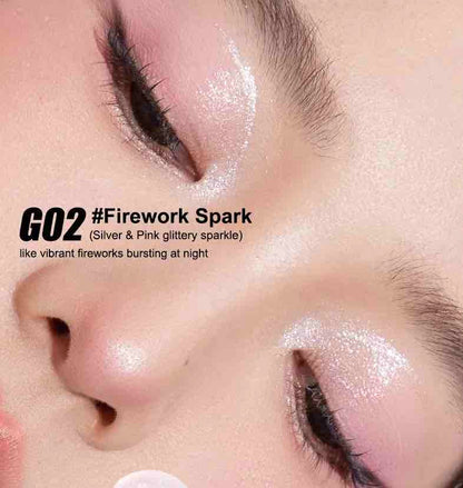 Model wearing Judydoll Sport Chic Liquid Eyeshadow in shade G02 firwork spark,  diamond sparkle for a fresh, luminous eye look.