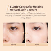 Before and after results using Judydoll Traceless Cloud Touch Concealer, showcasing effective coverage of blemishes and dark circles for a natural finish.