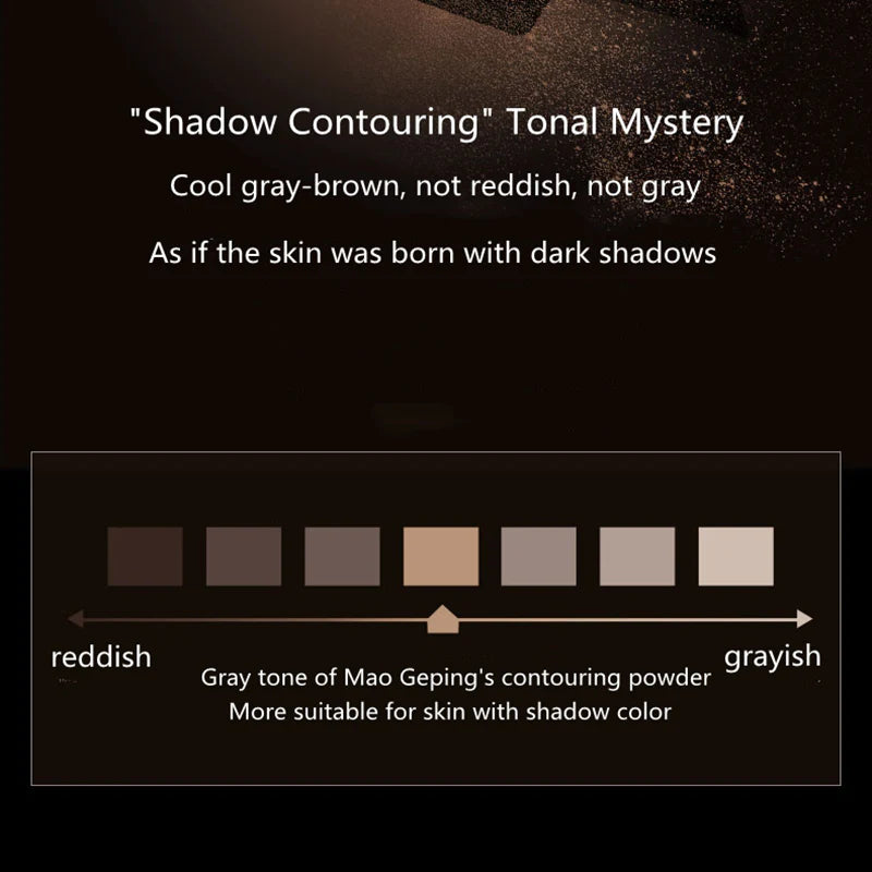 Maogeping 3D Highlighting Shading Powder achieves a sculpted, natural look with this multi-effect contouring powder. Cool gray-brown tones blend seamlessly into the skin, perfect for all skill levels.