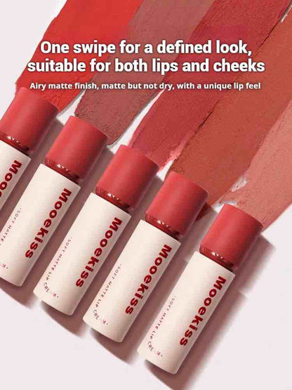 Mooekiss Soft Lip Cream provides silky matte effect, non-drying