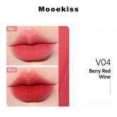 Mooekiss Soft Lip Cream 04 in red wine color, suitable for fair skin tones.