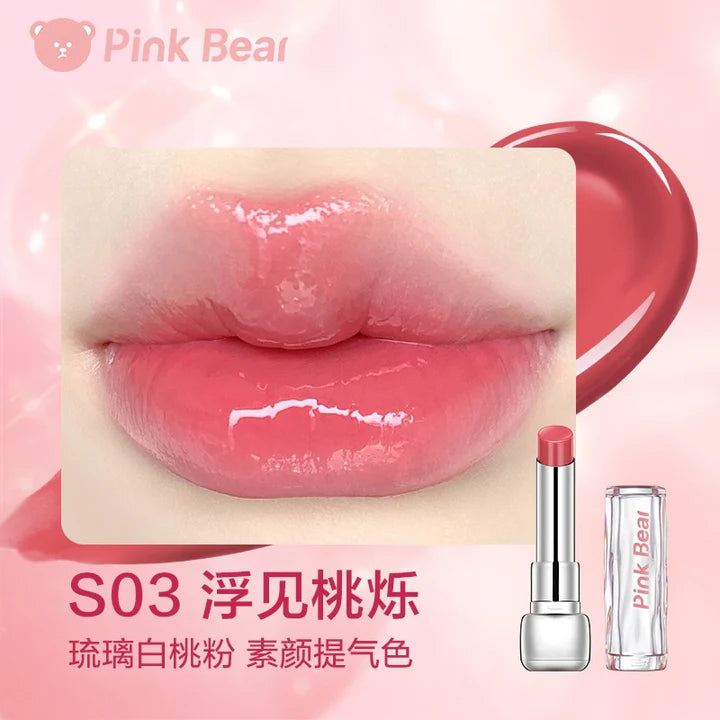 PINK BEAR Sugar Glossy Lipstick helps alleviate dryness and diminish lip lines, providing nourishment and hydration.The soft balm texture melts instantly on the lips without any sticky feel.