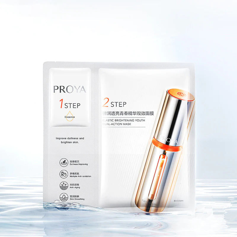 PROYA Double-Anti Brightening Essence Facial Mask brightens skin in 4 weeks, repairs redness, and enhances elasticity. Made with pure natural plant fiber, this breathable mask delivers full energy to your skin.Beauty 