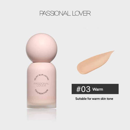 Passional Lover Velvet Blur Lasting Foundation offers a seamless matte finish with advanced oil-absorbing particles, perfect for oily skin. Its dual-layer system ensures long-lasting wear and natural texture, while the soft-focus effect provides flawless coverage without powdery residue.