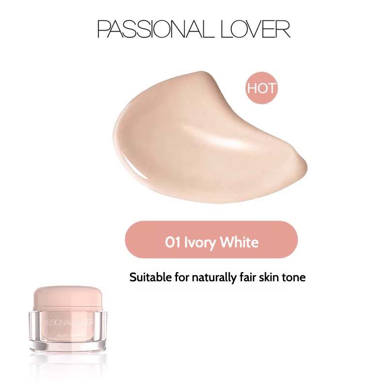 Passional Lover Velvety Cream Foundation provides ultra-moisturizing, flawless satin coverage. Ideal for all skin types, it offers a smooth, invisible finish that lasts all day.