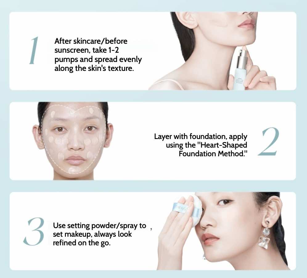 TIMAGE Makeup Base Primer achieves a smooth matte finish with long-lasting oil control. This lightweight primer covers pores, prevents makeup loss, and keeps your skin fresh and shine-free all day. 