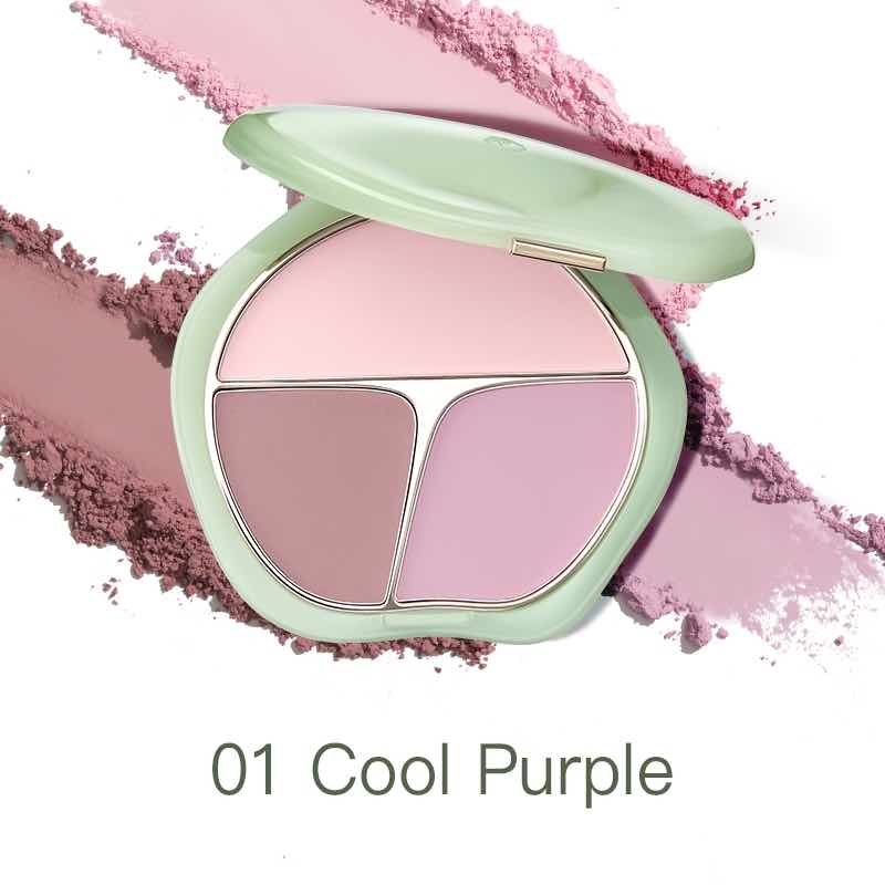 TIMAGE Green Jade Series Tri-Color Blusher Palette in Cool Purple, with a mix of soft purple hues for a cool-toned blush