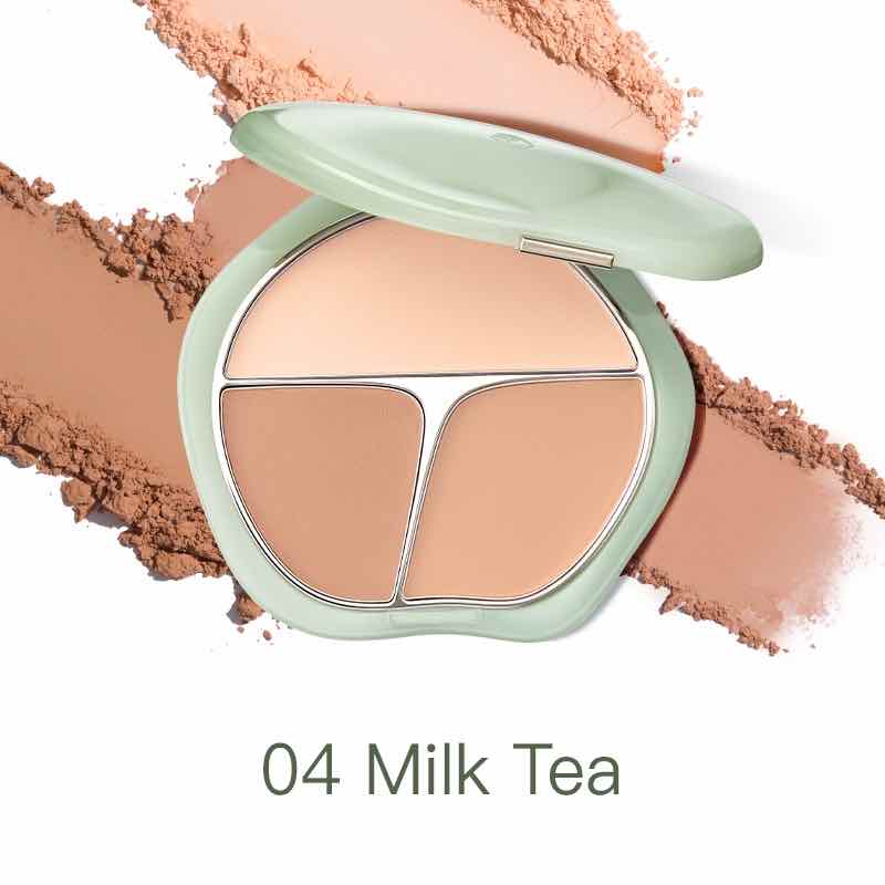 TIMAGE Green Jade Series Tri-Color Blusher Palette in Milk Tea, providing warm brown tones for a natural, sculpted look